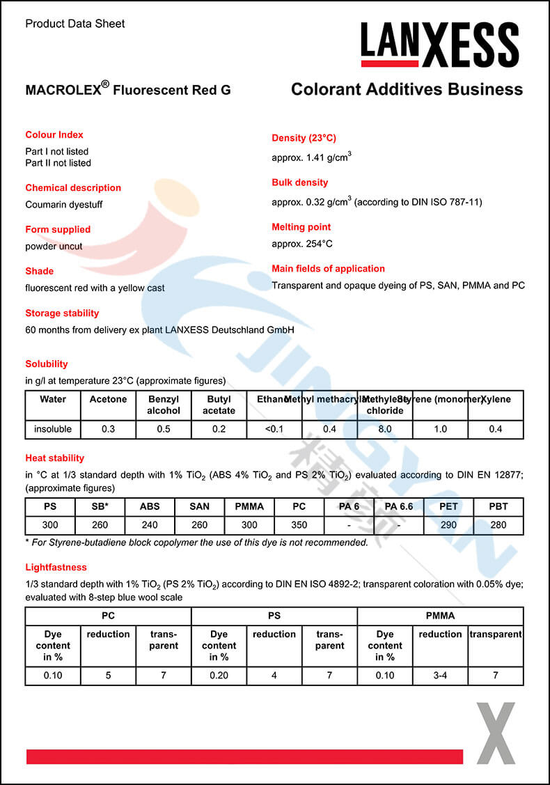 朗盛染料熒光紅G數(shù)據(jù)表