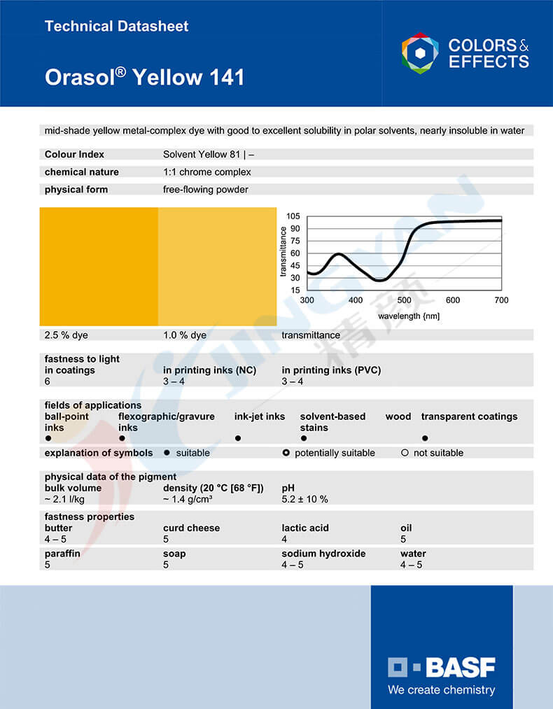 巴斯夫奧麗素染料141黃TDS技術(shù)說(shuō)明書