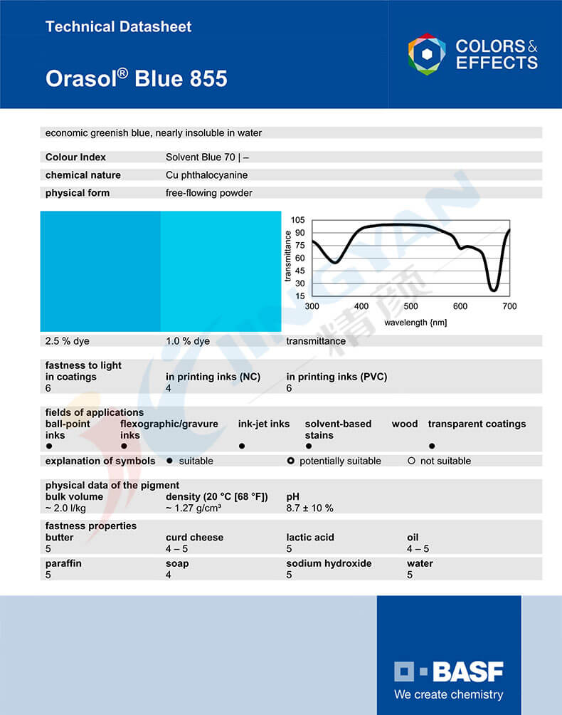 巴斯夫855藍(lán)金屬絡(luò)合染料TDS技術(shù)說明書