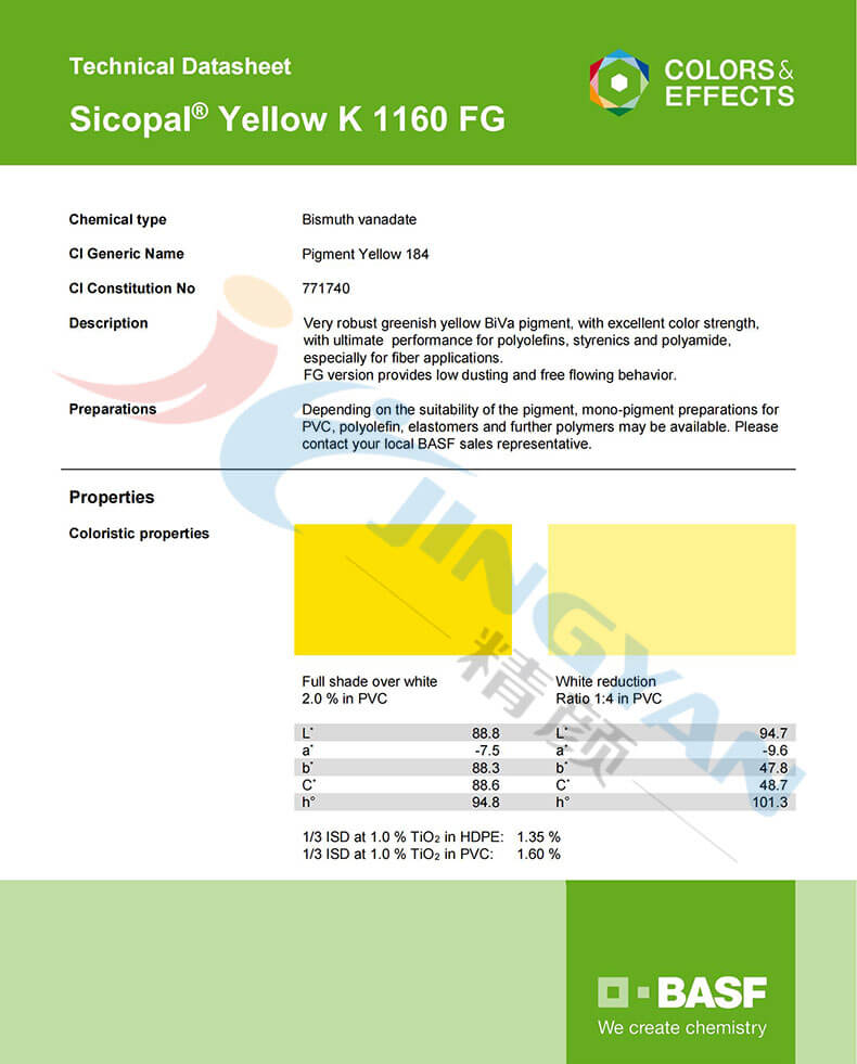 巴斯夫K1160FG釩酸鉍黃TDS技術(shù)說(shuō)明書(shū)